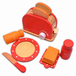 Wooden Bread Pop-Up Toaster Toy Red Color